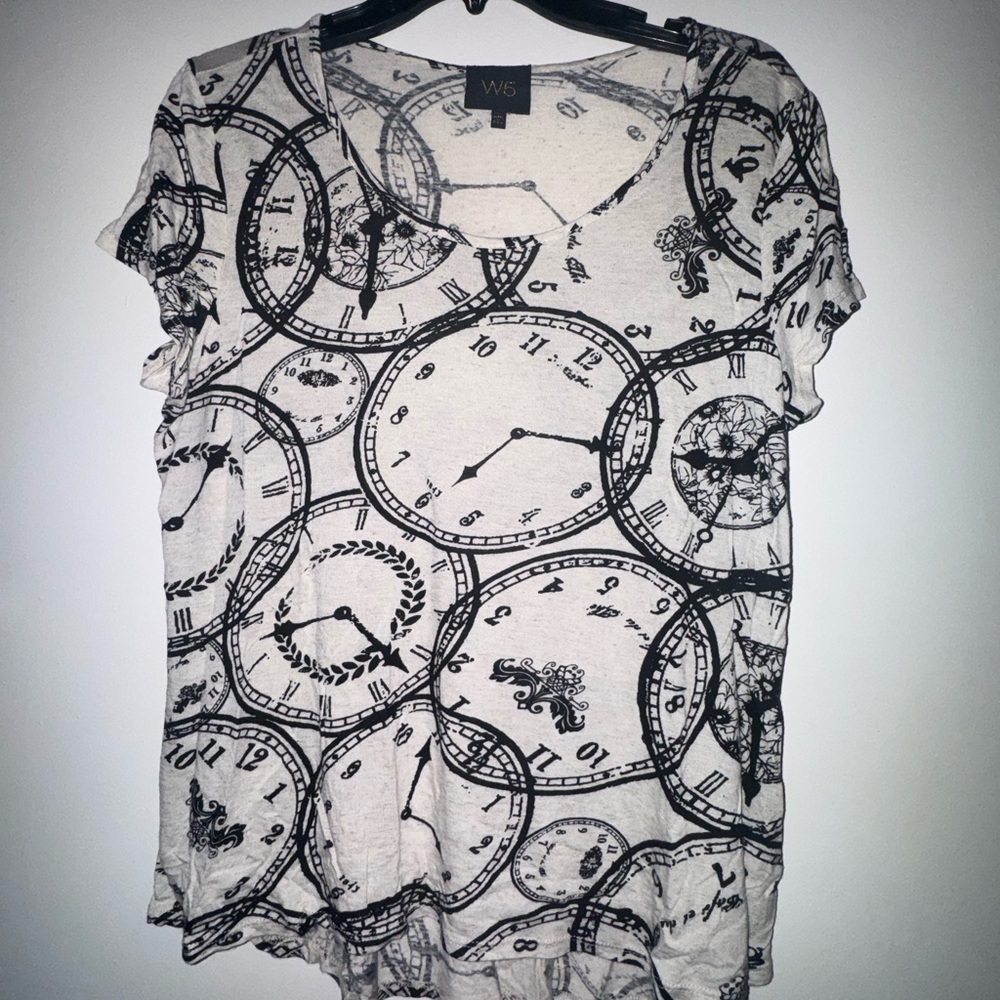 W5 Cream Clock Pattern Short Sleeve Tee
